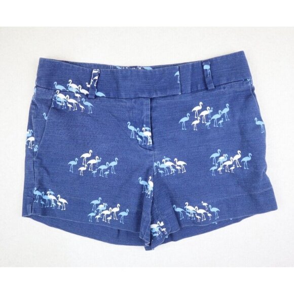 ANN TAYLOR LOFT - WOMEN'S BLUE FLAMINGO PRINT FLAT FRONT RIVIERA SHORTS - SIZE 0 - Picture 1 of 5